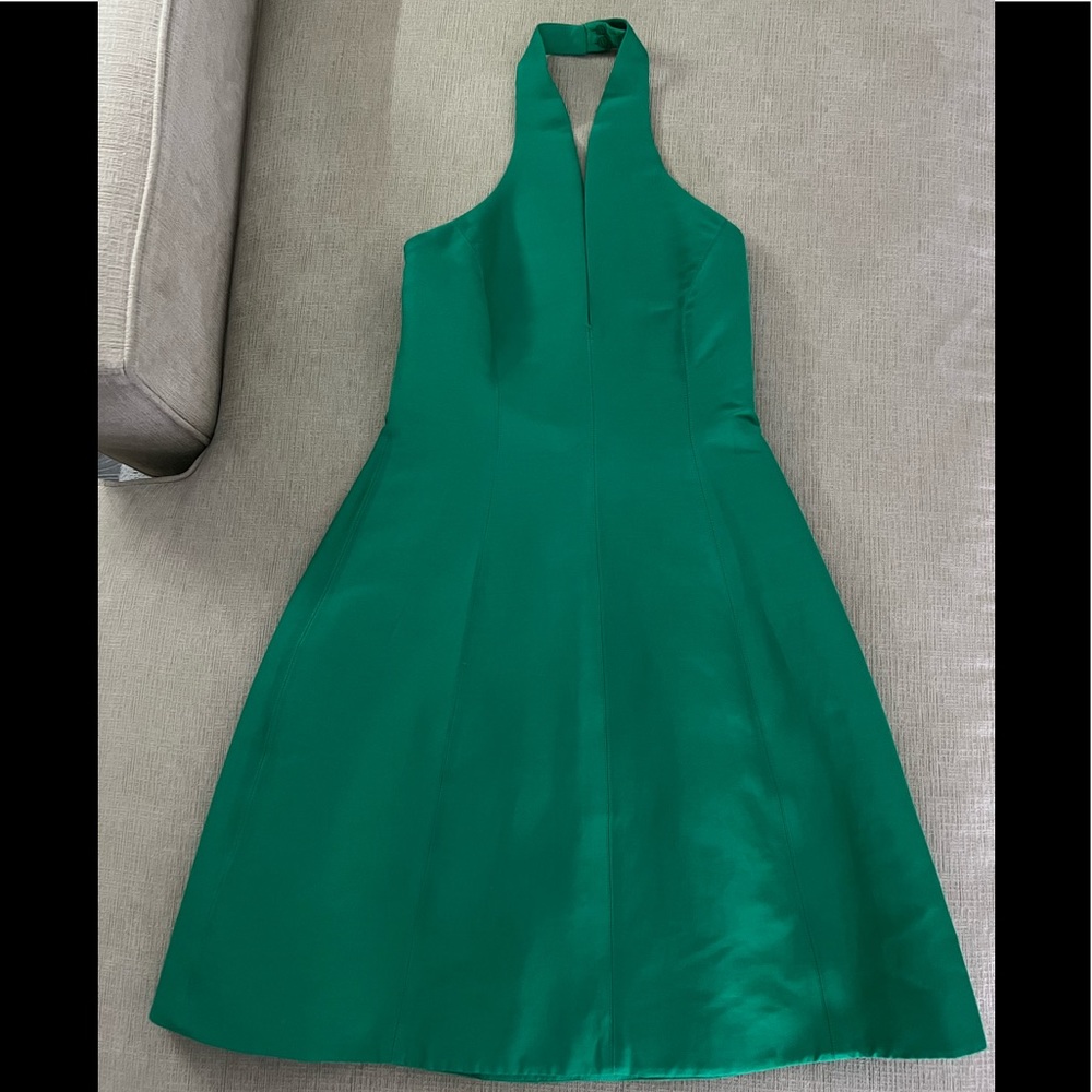 Halston Heritage Emerald Green Halter Fit-and-Flare Dress | Size 2